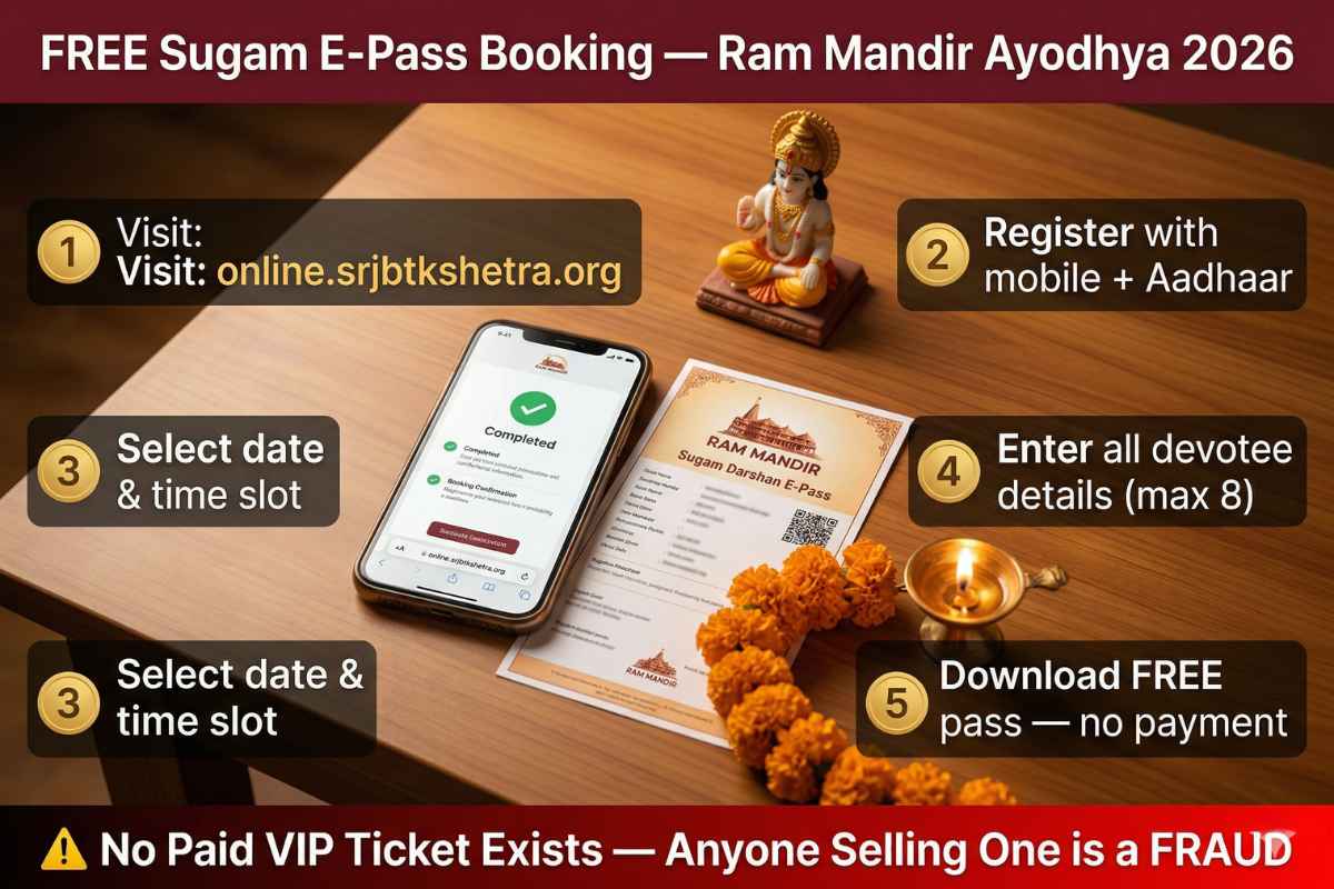 Ram Mandir Ayodhya Guide 2026 Sugam Darshan E-Pass free booking online.srjbtkshetra.org step by step guide 2026.