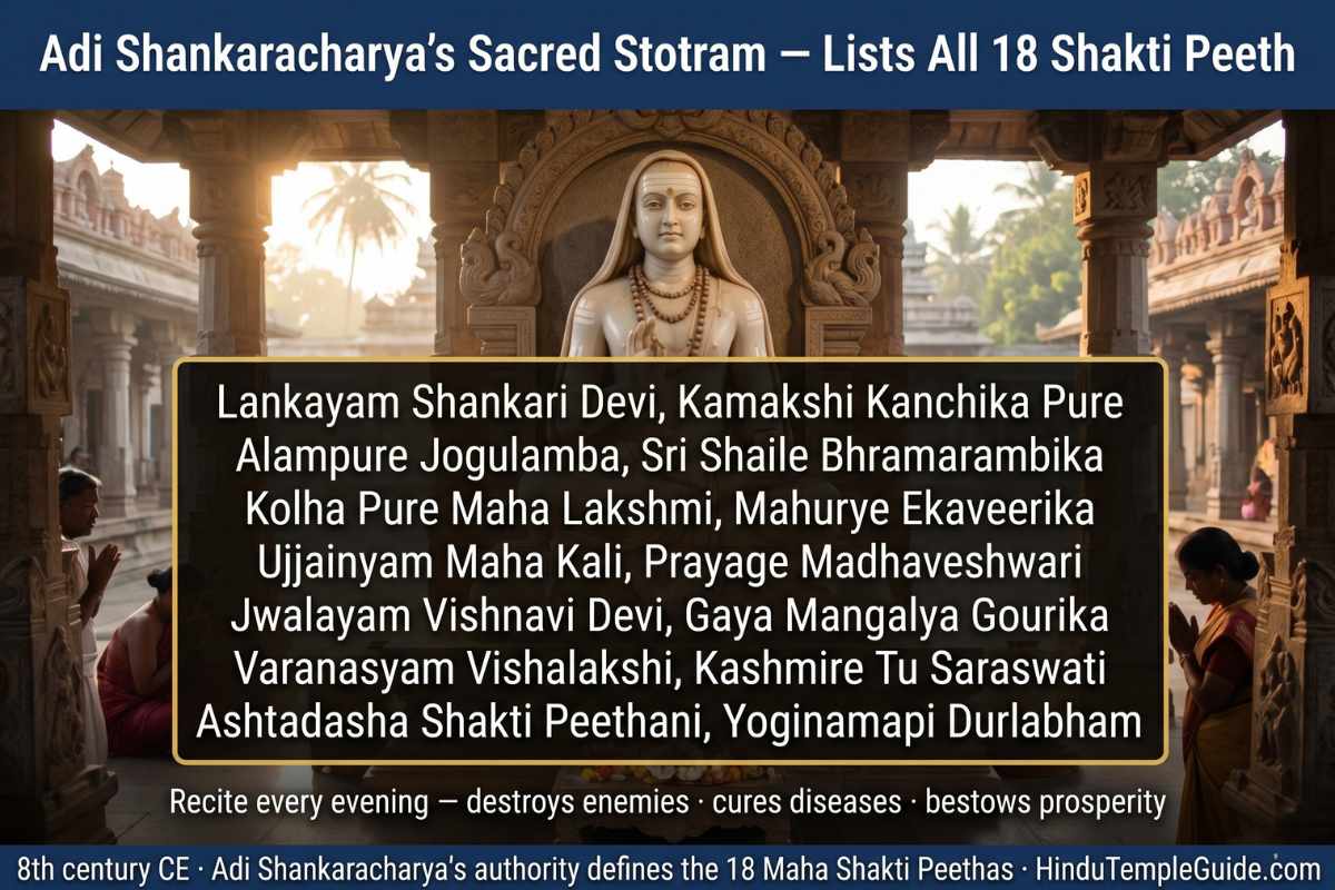 Adi Shankaracharya Ashtadasha Shakti Pitha Stotram 18 Shakti Peeth sacred Sanskrit hymn 8th century destroys enemies cures diseases bestows prosperity