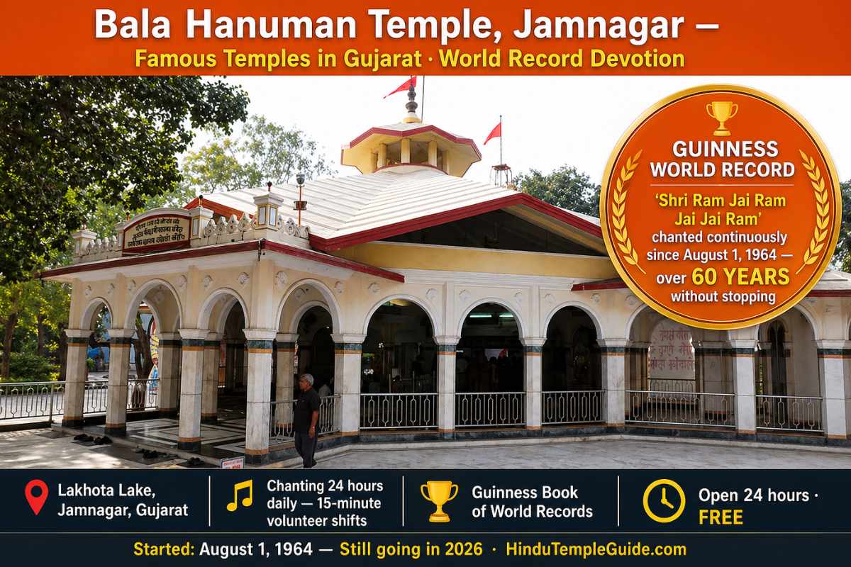 Bala Hanuman Temple Jamnagar Gujarat — Guinness World Record, Shri Ram Jai Ram Jai Jai Ram continuous chanting since August 1964, over 60 years, Lakhota Lake