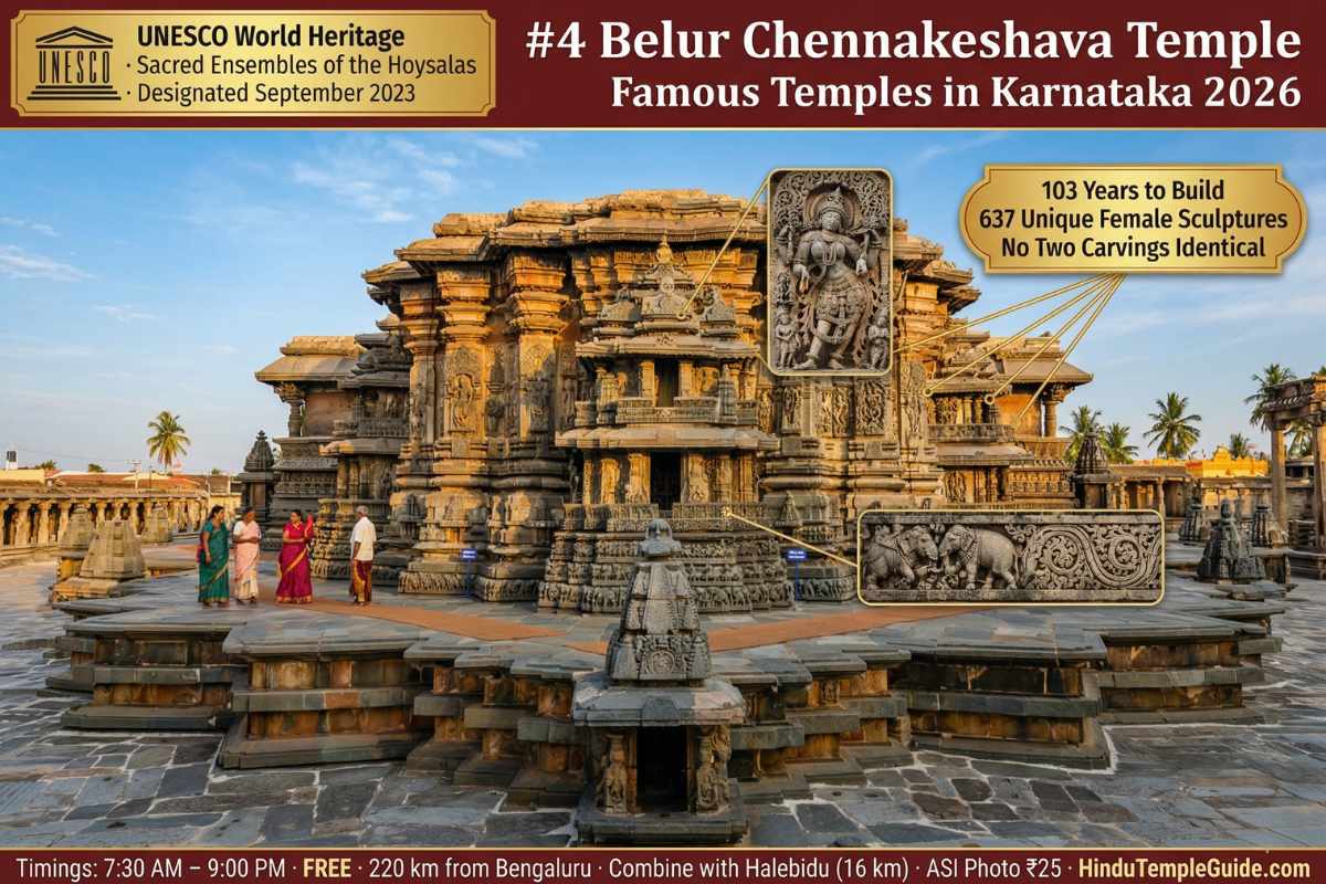Belur Chennakeshava Temple Karnataka 2026 – Hoysala UNESCO Heritage 2023 637 unique carvings 103 years 7:30AM free Hassan famous temples