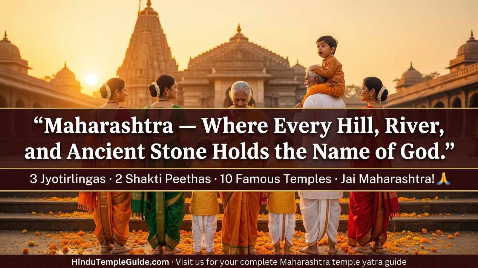 Famous temples Maharashtra 2026 – family devotees Nauvari saree temple golden hour pilgrimage guide Jai Maharashtra HinduTempleGuide
