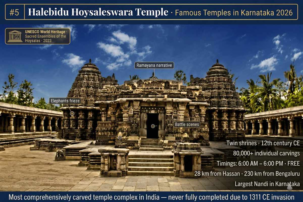 Halebidu Hoysaleswara Temple Karnataka 2026 – UNESCO Heritage 80000 carvings twin shrines 6AM free Hassan famous temples Hoysala architecture