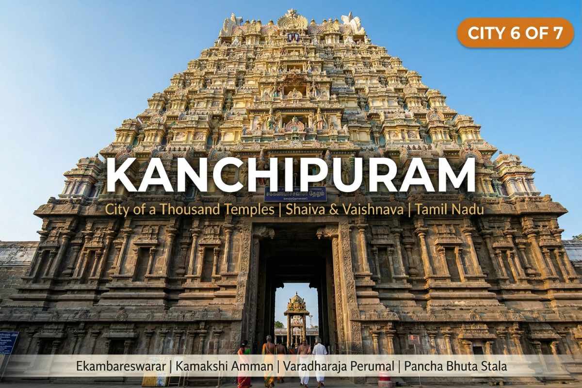 Kanchipuram Ekambareswarar Temple towering Dravidian gopuram – Sapta Puri city 6 the City of Thousand Temples in Tamil Nadu