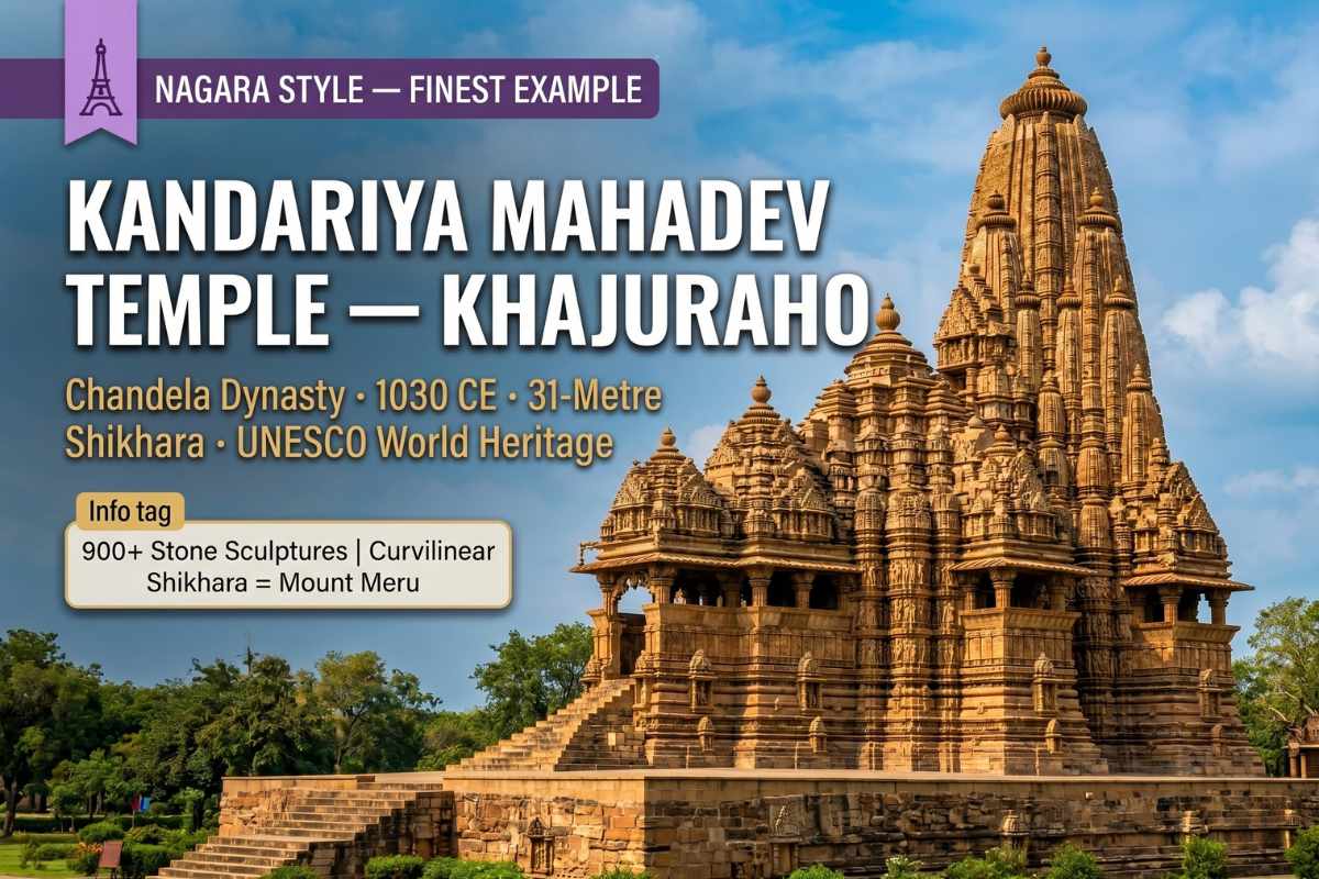 Kandariya Mahadev Temple Khajuraho curvilinear Shikhara at sunrise – finest example of Nagara temple architecture Chandela dynasty UNESCO World Heritage