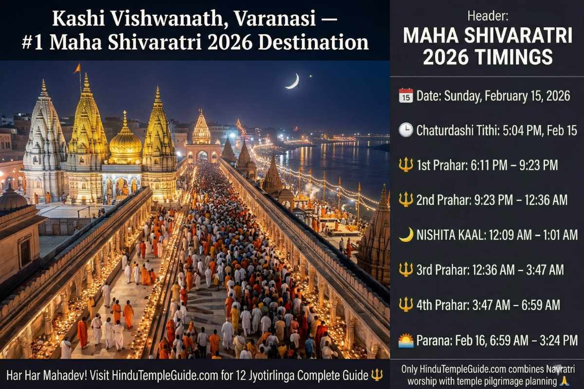 Maha Shivaratri 2026 Kashi Vishwanath Varanasi – Jyotirlinga 2 million devotees Kashi Corridor Ganga Aarti all-night Abhishekam pilgrimage
