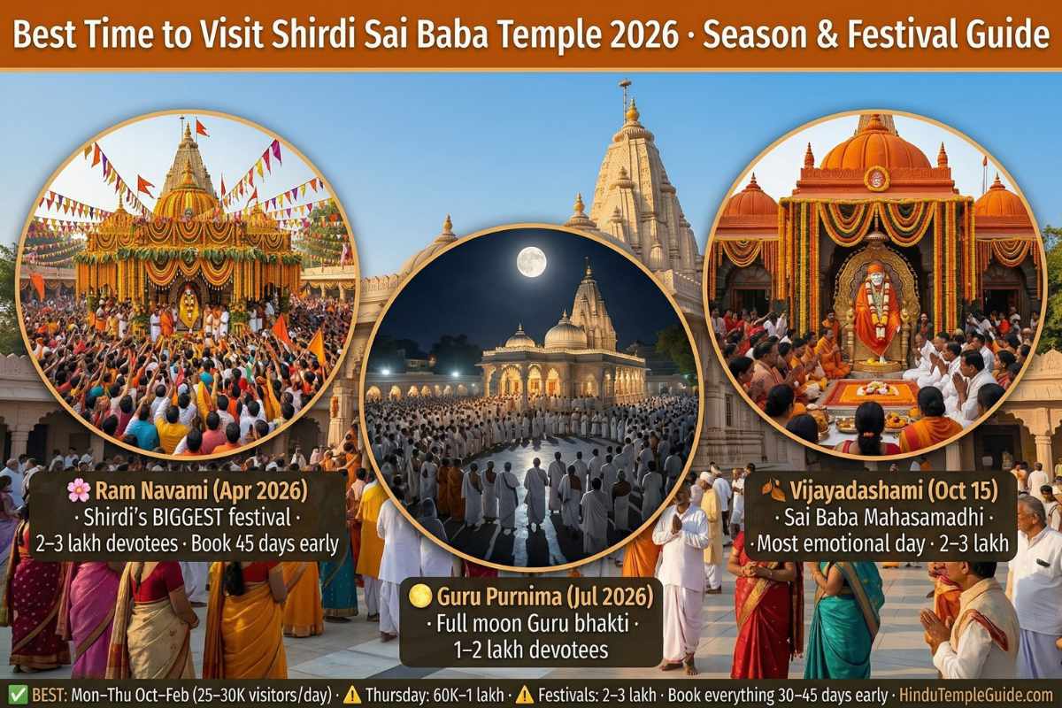 Shirdi Sai Baba Temple best time visit 2026 – Ram Navami April Guru Purnima July Vijayadashami October Mahasamadhi festival season guide weekday