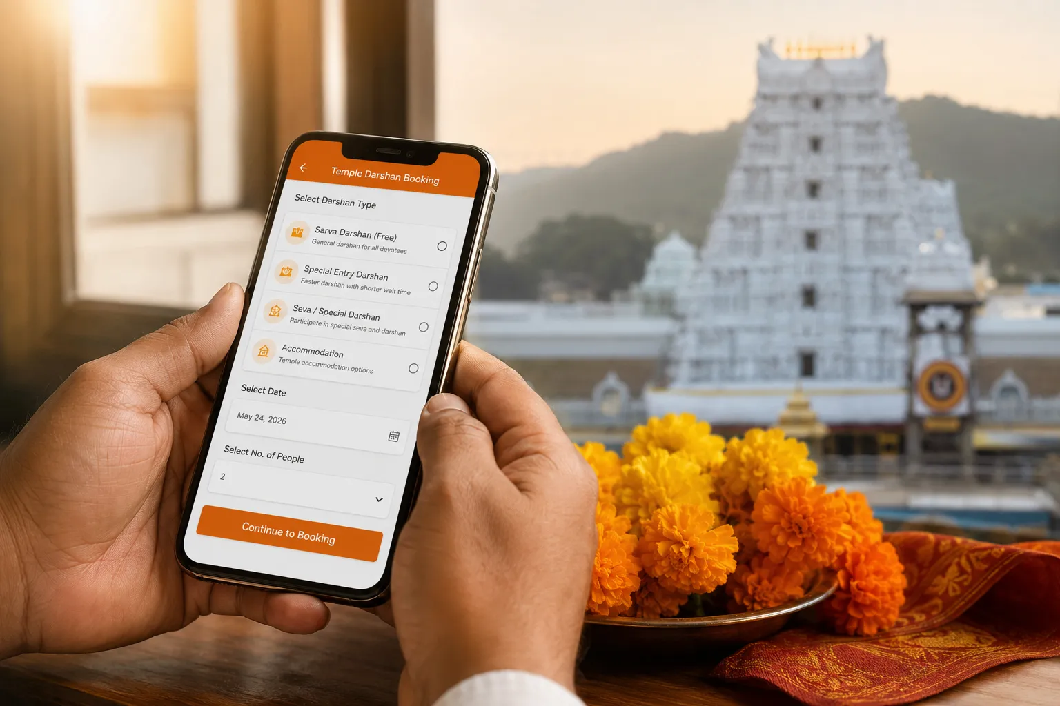 Booking Tirupati SED ticket online on smartphone for Balaji Temple darshan.