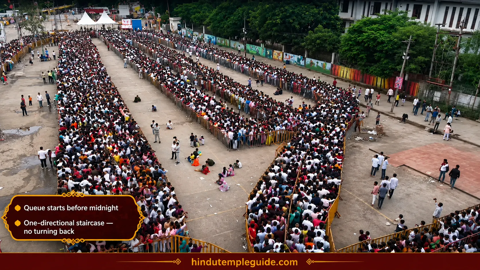 Devotees waiting in queue at midnight before Nagchandreshwar Temple staircase opens.